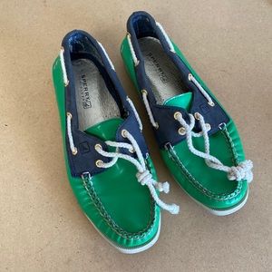 Sperry Top-Sider Boat Shoes. Green/Navy. 8.5